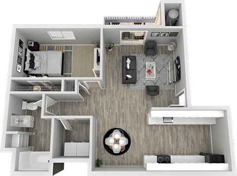 Floor plan for 1 bed, 1 bath, 700 sqft